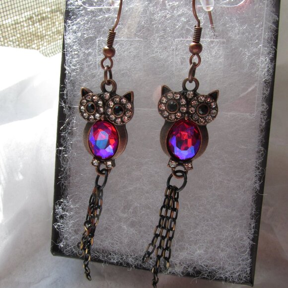 NEW Statement Rhinestone Owl Earrings - Picture 2 of 5